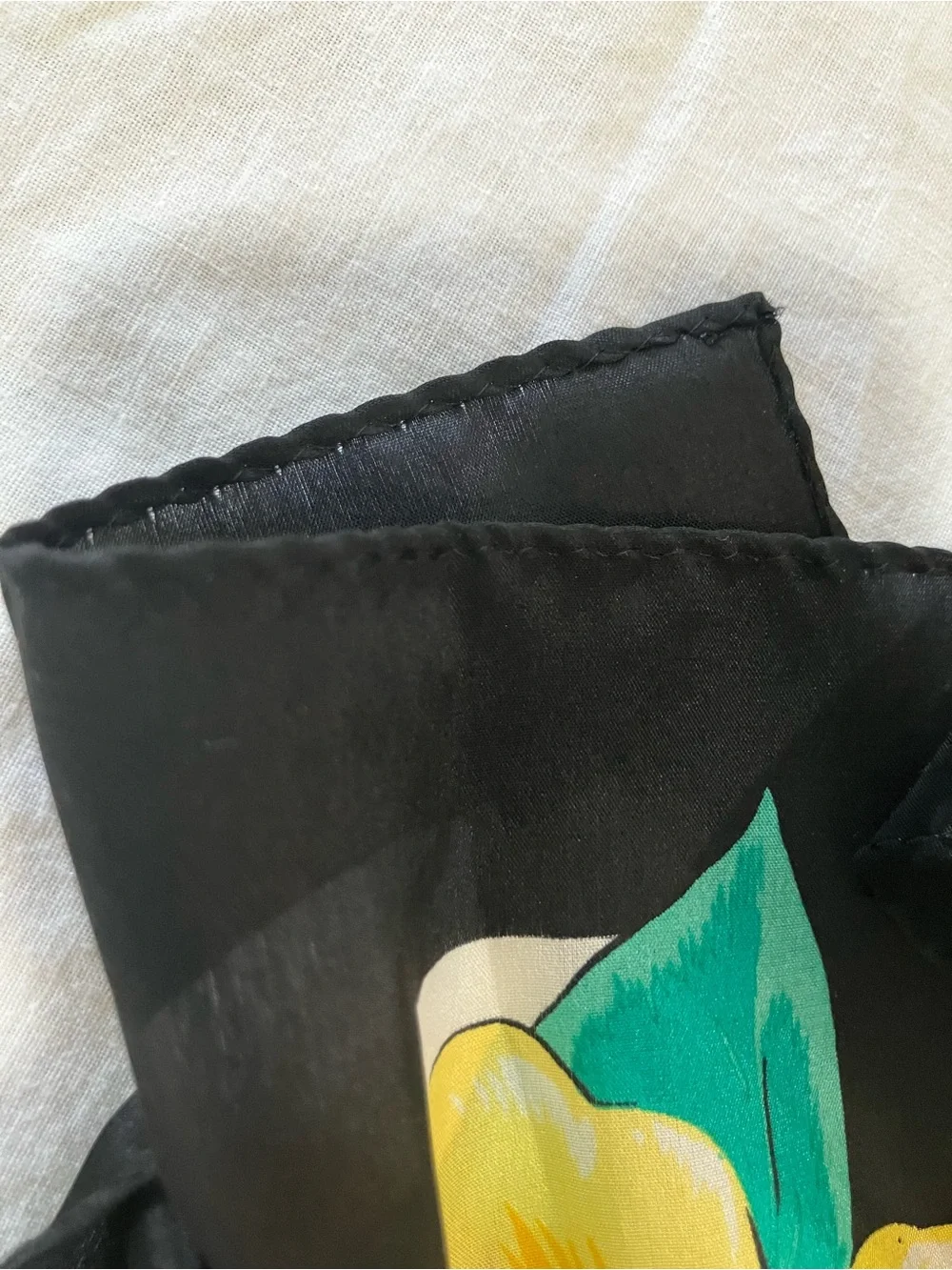 80's Jacqueline Ferrar Black, White & Yellow Floral Stripe Silk Scarf